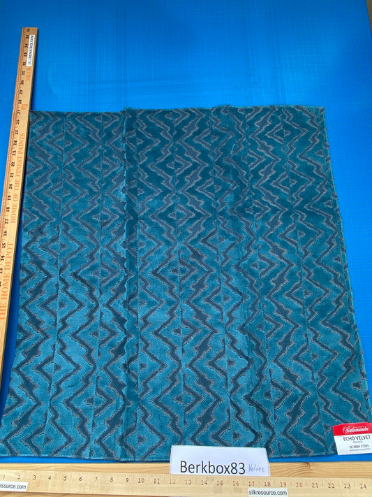 9 Berkbox83 Square Velvet by Scalamandre Echo Velvet Peacock Blue Geometric Cotton Viscose MSRP USD326/y