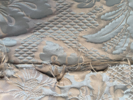 1.4 yards Scalamandre Tassinari and Chatel Volanges Opale Blue Brown 100% Silk Damask MSRP USD1354/y