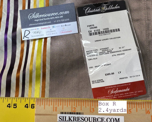 3 Boxr Scalamandre 2.4yds Forte In Creme Silk Satin Navy Blue Gold Mocha Brown Christian Fischbacher Showroom Sample MSRP USD 644/Y