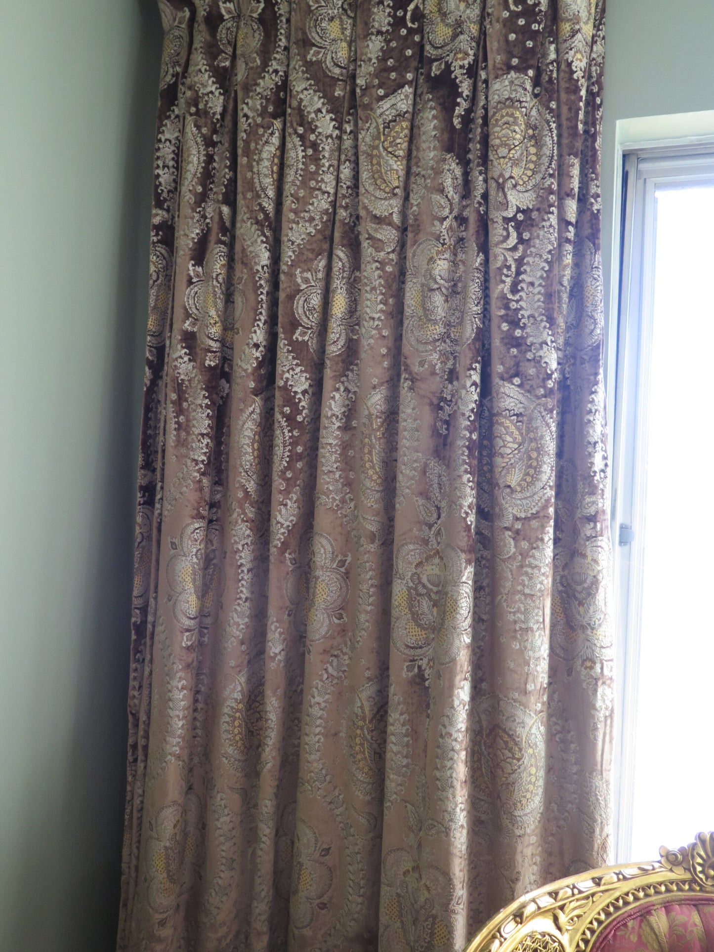 1.5y Brunschwig & Fils Octavia Silk Velvet Print “gold”pale Chartreuse Green