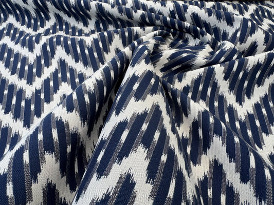 Scalamandre White Water Navy Blue White Outdoor Chevron Ikat - By the yard