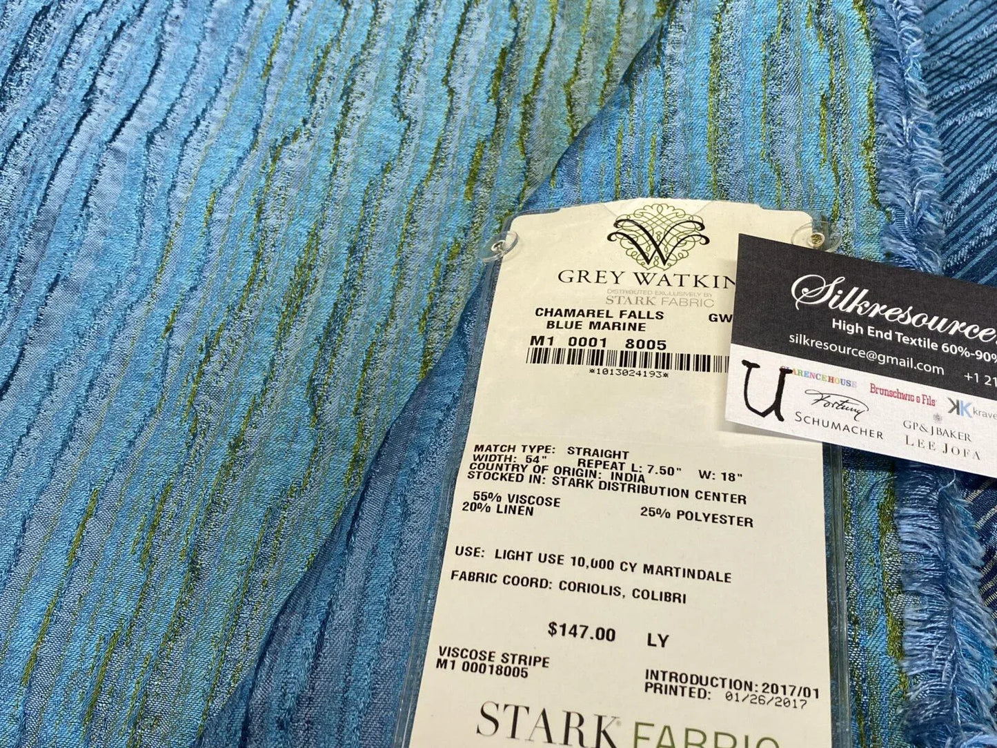 4 Boxu Scalamandre Square Showroom Sample 1.2Y Chamarel Falls Blue Marine MSRP US294/Y