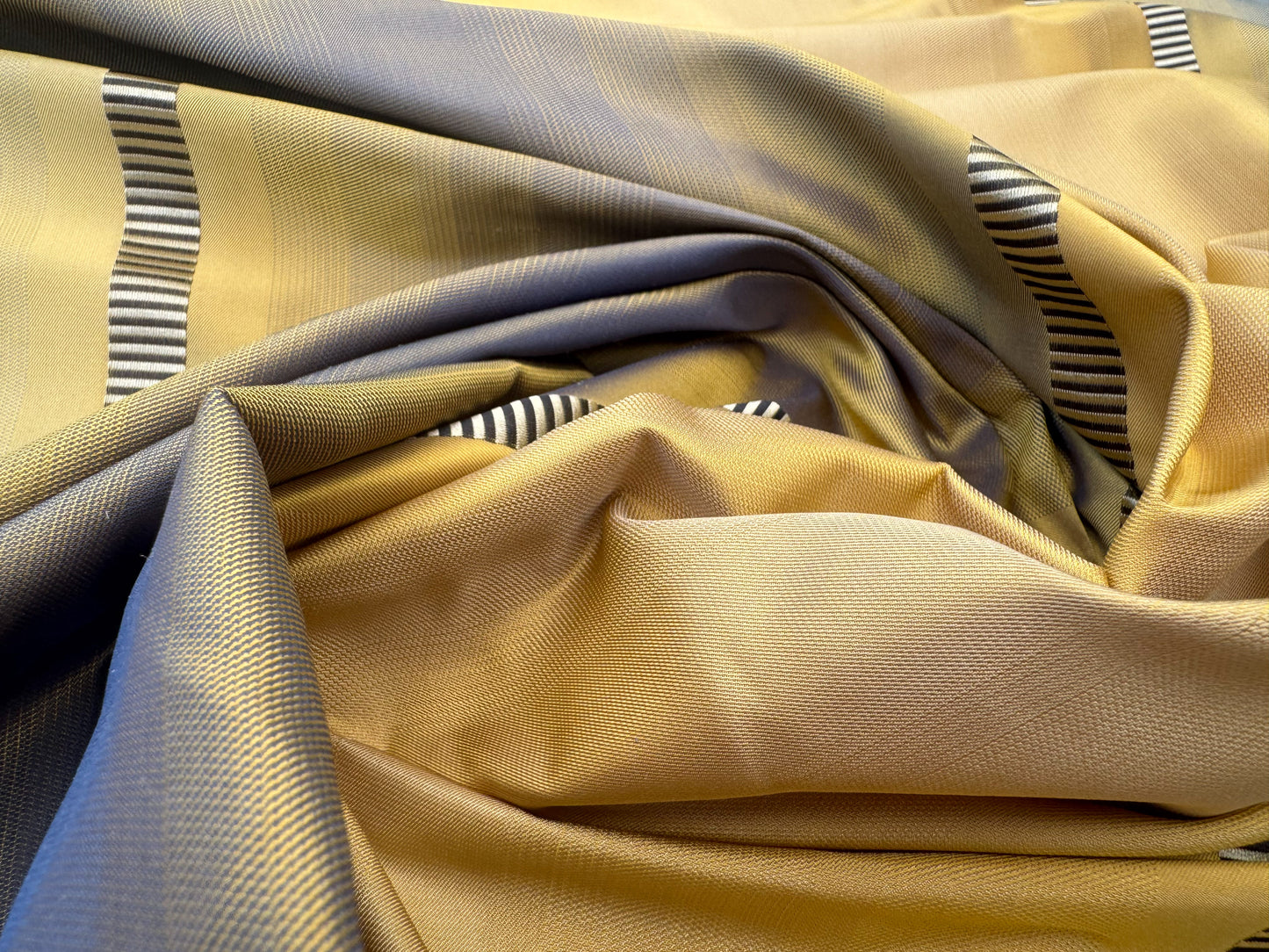 Scalamandre Noorien Stripe Blue Indigo Gold 100% Silk Wide Ombre Stripe - By the yard