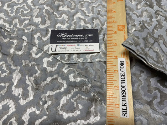 15 Boxu Scalamandre 2.4yd Silk Blend Damask Silvery Grey Cloud Coral Abstract Texture