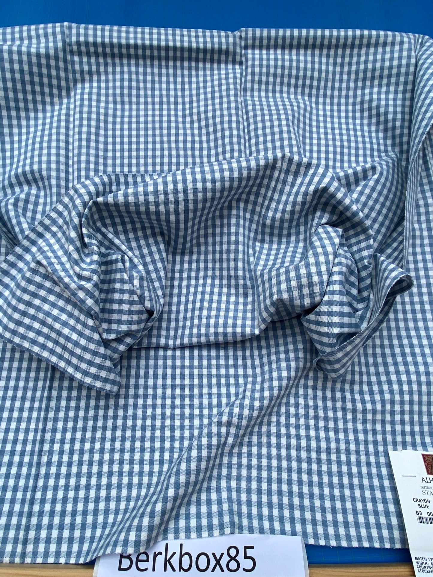 21 Berkbox85 Square Jacquard by Alhambra Crayon Blue White Plaid Check Cotton MSRP USD 300+/y