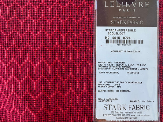 7 EV56 Square 25" x 25" Jacquard by Lelievre Strada Reversible Coquelicot Red Small Jacquard Small Scale Chevron Geometric MSRP USD 602/y