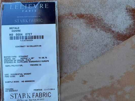 9 EV56 Square 25" x 25" Scalamandre Lelievre Paris Metalo Cuivre Brown Gray Abstract 100% Polyester