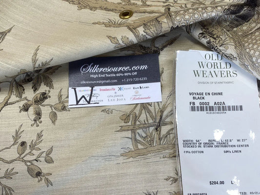 6 Boxw Scalamandre Square Showroom Sample 1 Yard Voyage En Chine Black