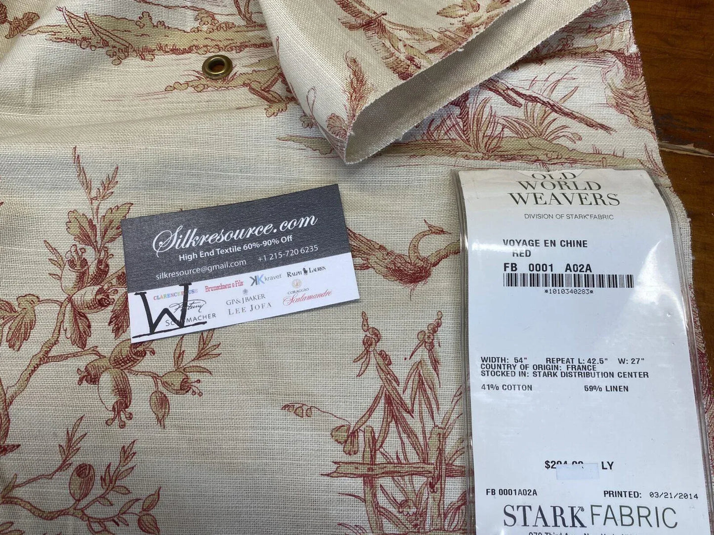 7 Boxw Scalamandre Square Showroom Sample 0.9 Yard x 27" Voyage En Chine Red