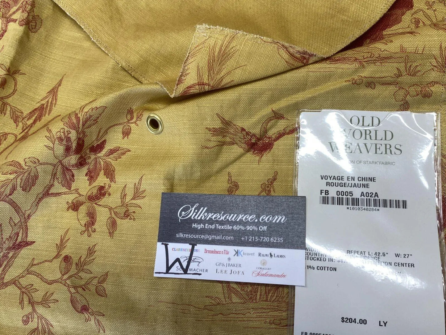 8 Boxw Scalamandre Square Showroom Sample Full Yard Voyage En Chine Rouge/jaune MSRP USD 388/y