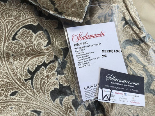 11 Boxw 2.4y Scalamandre Square Showroom Sample Full Yard Palermo Velvet Beryl Blue Paisley Printed Velvet