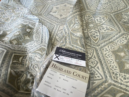 1 Boxx Scalamandre 2.2 Yards Highland Court KALEIDOSCOPE Silk Blend Medallion Tile Damask Seafoam Cream Pale Aqua