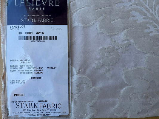 44 EV56 Square 23" x 25" Scalamandre Lelievre Paris Lancelot Ivoire Ivory Cream Brown Cotton Viscose Damask Floral Renaissance