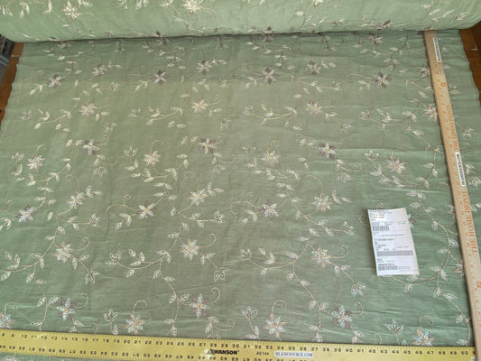 Scalamandre Pari Jade Silk Linen Embroidery Sequin Green MSRP USD 184/y