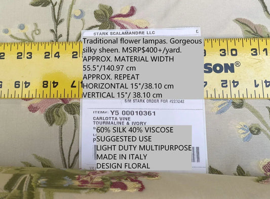 Scalamandre Carlotta Vine Tourmaline & Ivory Historical Silk Lampas Fil Coupe Pink Blue MSRP USD 400+/yard