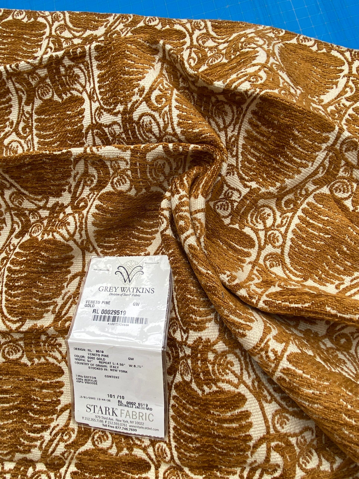 34 Berkbox86 Square Jacquard by Scalamandre Grey Watkins Veneto Pine Gold Jacquard Botanical Foliage Chenille Jacquard MSRP USD590+/y