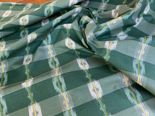 Old World Weavers Scalamandre Balikat Emerald Green White Plaid Print Cotton Ikat Bali Country
