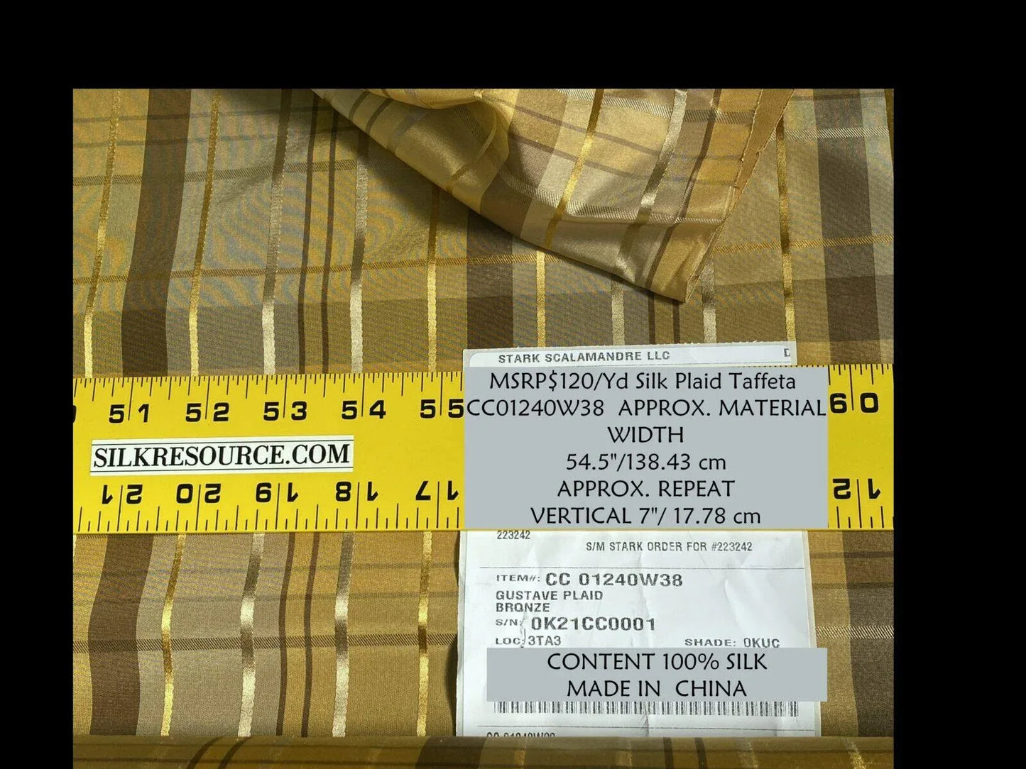 Scalamandre Old World Weavers Gustave Plaid Bronze Silk Plaid Taffeta Shimmering MSRP USD 240/Yd