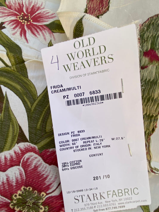 5 Berkbox87 Square Woven Lampas by Scalamandre Old World Weavers Frida Cream/Multi Woven Foliage Yellow MSRP 546/y