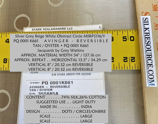 Scalamandre Avinger Reversible Tan/oyster Silk Cotton Moire Silver Grey Beige White Abstract Circle MSRP USD 200+/Y