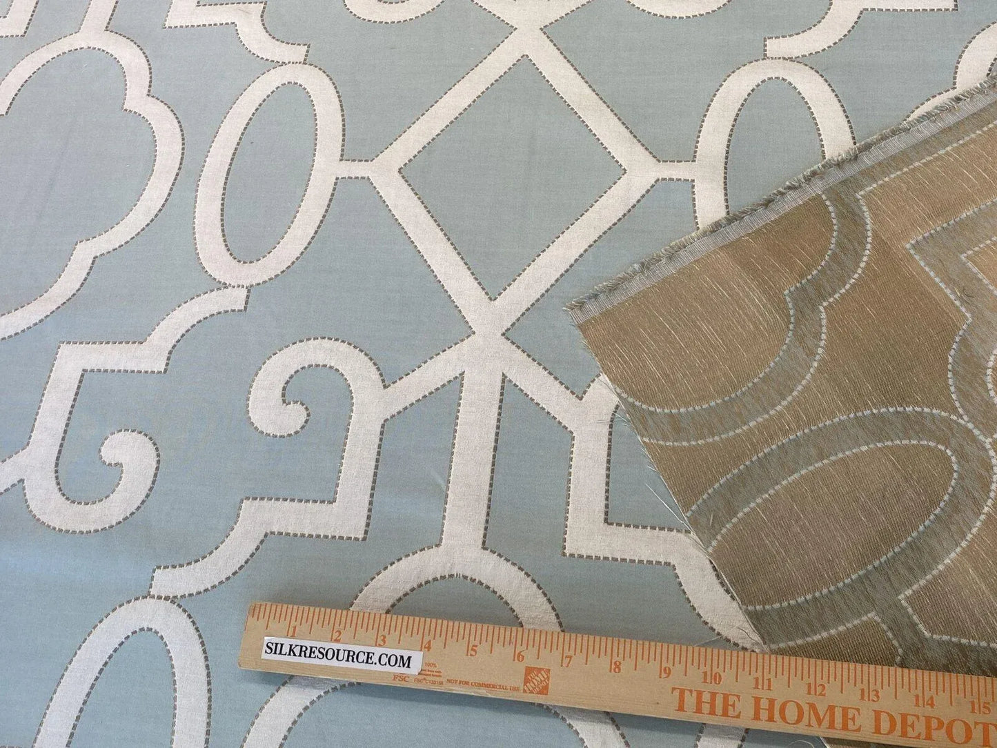 Scalamandre Ming Fretwork Aquamarine Jacquard Chinoiserie Lattice Jacquard MSRP USD 226/yard