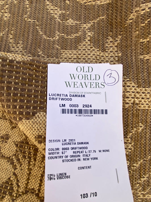34 Berkbox87 Square Jacquard by Old World Weavers Lucretia Damask Driftwood Tan Beige Renaissance Classic Damask Thick MSRP USD 300/Y