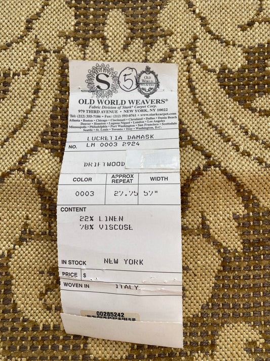 36 Berkbox87 Square Jacquard by Old World Weavers Lucretia Damask Driftwood Tan Beige Renaissance Classic Damask Thick MSRP USD 300/Y