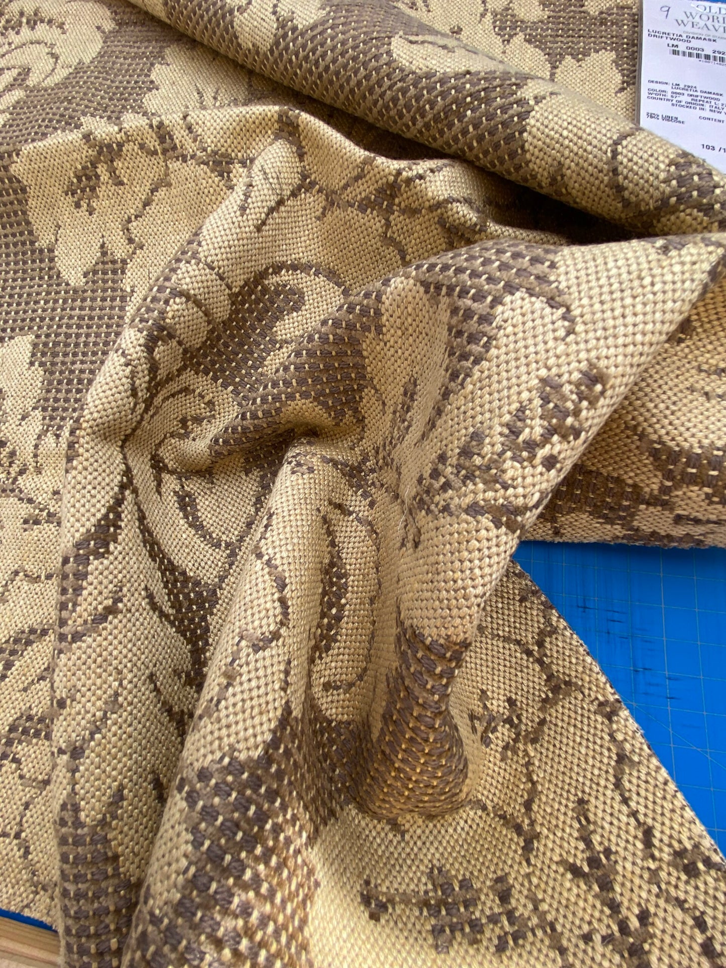 40 Berkbox87 Square Jacquard by Old World Weavers Lucretia Damask Driftwood Tan Beige Renaissance Classic Damask Thick MSRP USD 300/Y