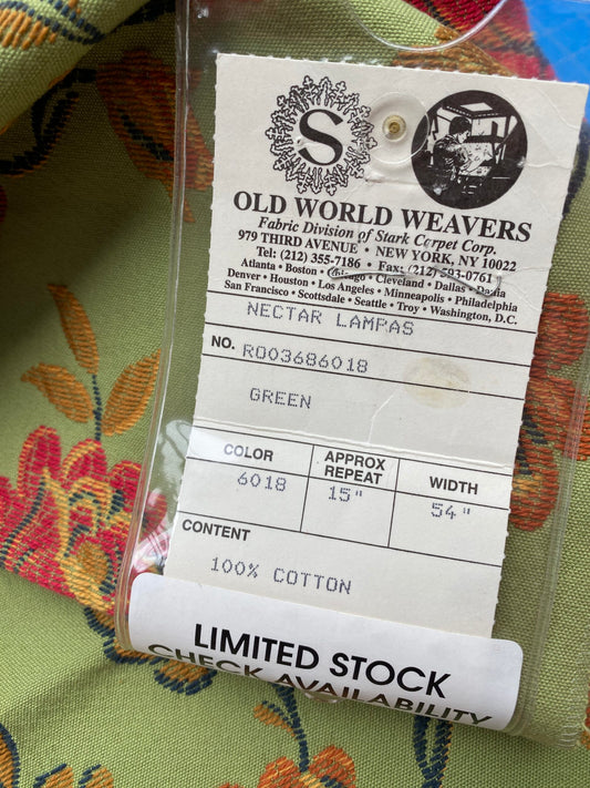 1 Berkbox88 Square Woven by Old World Weavers Nectar Lampas Green Floral Botanical Foliage Cotton MSRP USD 300+/y
