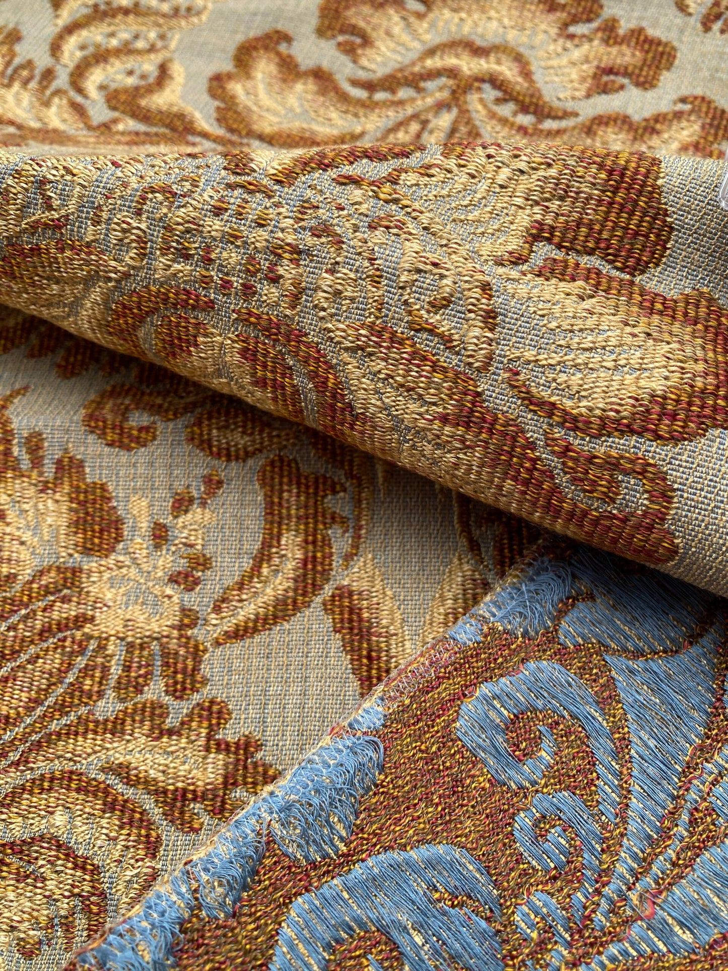 7 Berkbox88 Square Woven by Old World Weavers Munro Amber Spice Damask Blue Brown Beige MSRP USD348/y