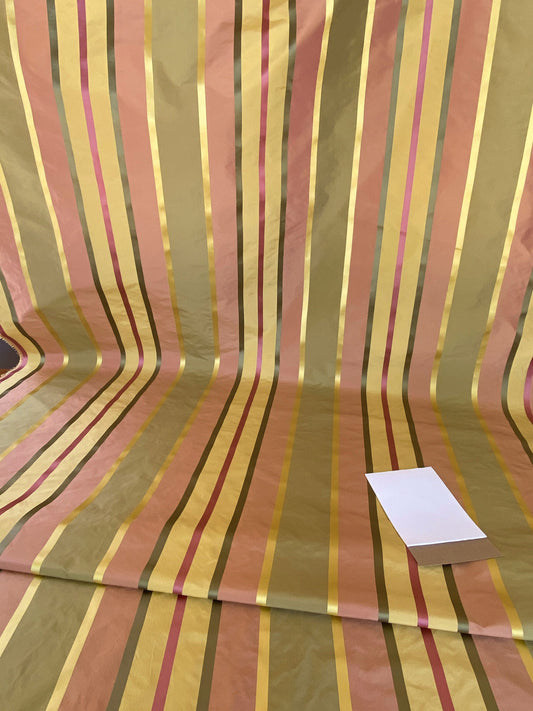 Scalamandre Belle Sage Pink &Gold Silk Satin Texture Stripe MSRP USD 188/Y