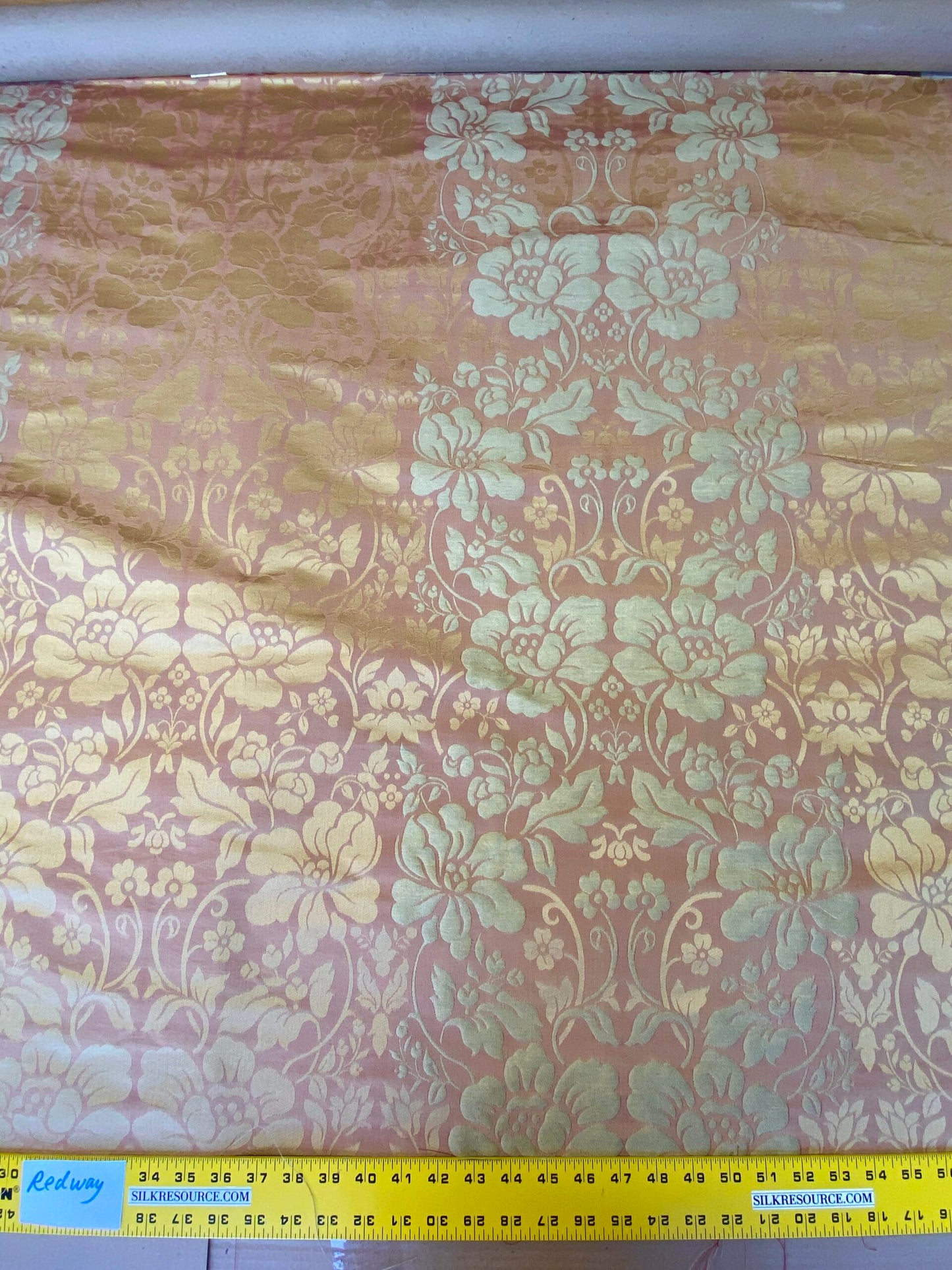 Old World Weavers BROCHE DAMASK YELLOW/RED Pink Peach Gold Italian Renaissance Brocade Silk Linen Cotton MSRP $500+/y