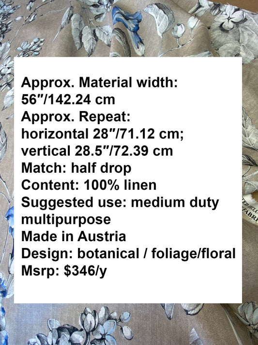 Scalamandre Merrimon in Linen Print Silky Linen Fragrant Summer lilac trumpet flower or jimsonweed MSRP $346/y