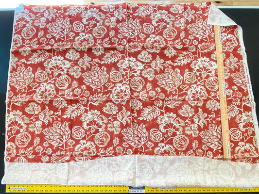 6 Berkbox56 1.5 yard Scalamandre Calais Linen Print Coral Red White