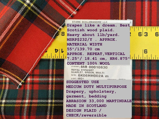 Scalamandre " Royal Stewart Scarlet, Green, Multi Wool Plaid Scotish MSRP USD 232/Y Plaid"