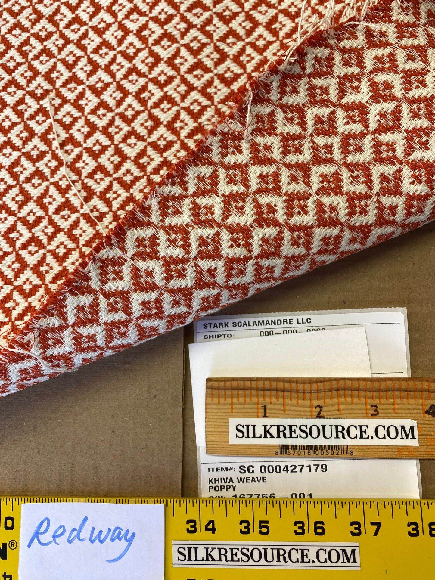 Scalamandre Khiva Weave Poppy Red White Small Scale Geometric Diamond 100% Cotton MSRP USD180/yd