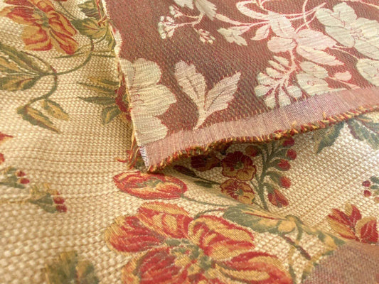 Scalamandre Charroux Gold Peony Field Red Floral Lampas Red France MSRP USD 284/Y