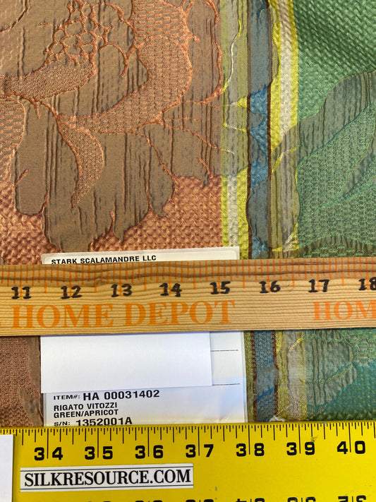 Scalamandre Rigato Vitozzi Green Apricot Peach Floral Stripe MSRP USD204/yd