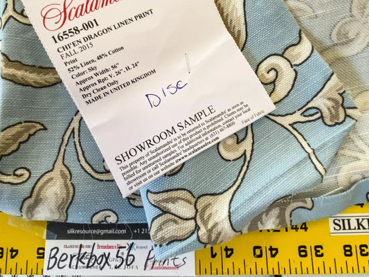 16 Berkbox56 1.2 yard Scalamandre Chi'en Dragon Linen Print Sky Blue MSRP USD 286/Y