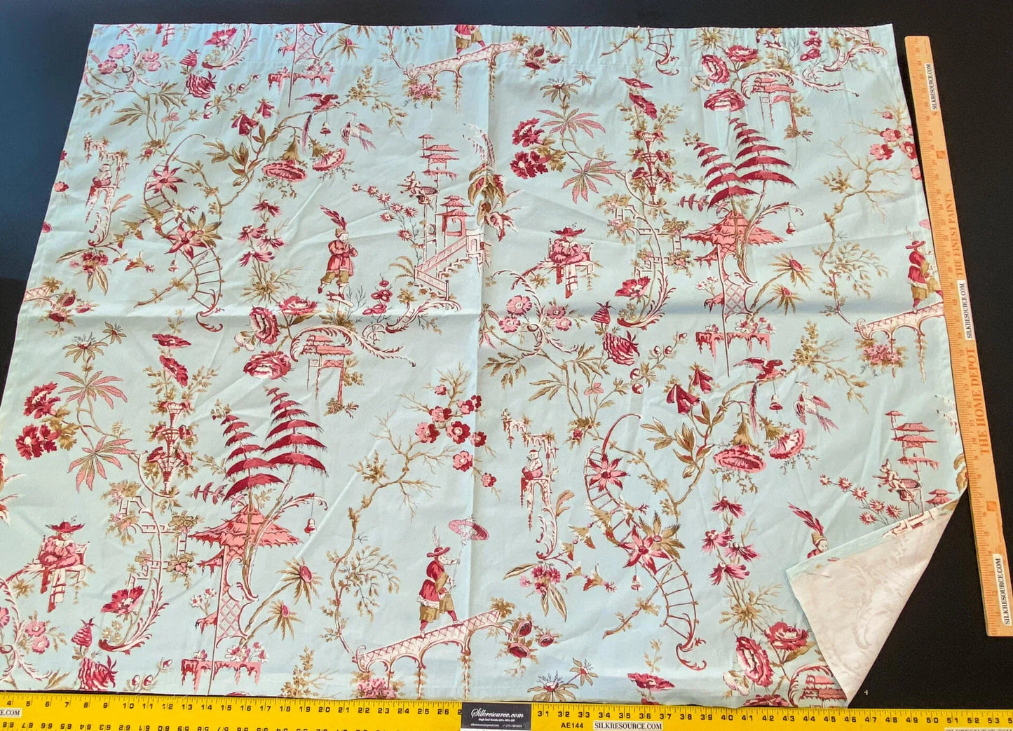 20 Berkbox56 1.2 yard Scalamandre Sky blue Red Chinoiserie Toile Floral Print Minor Defect