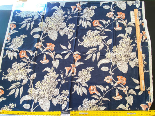 23 Berkbox56 1.3 yard Scalamandre Merrimon Navy Blue Floral 100% Linen with Glazed finish