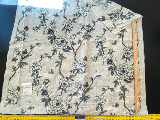 26 Berkbox56 2.4yard Scalamandre Tree Peony on Linen Voile Blue and White