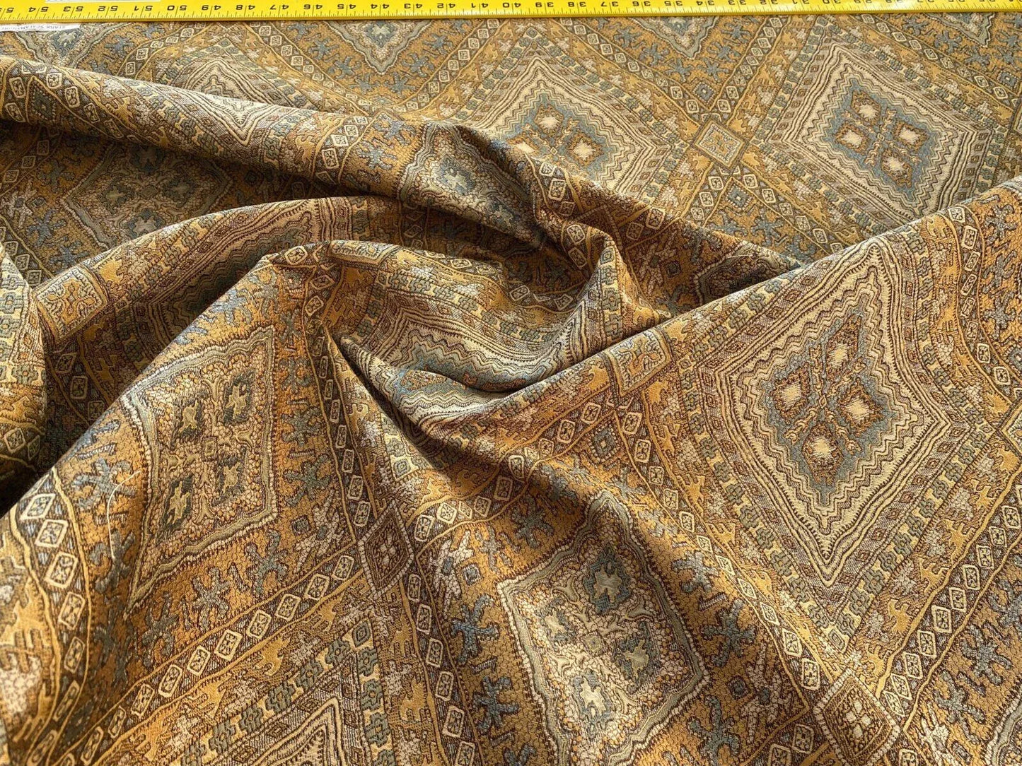 Scalamandre Siviglia Blue Sage Gold Copper Arabic Diamond Lattice MSRP USD 252/Y