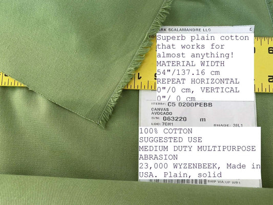 Scalamandre Canvas Avocado Green Cotton Canvas Medium Weight Made in US MSRP USD 69/Y
