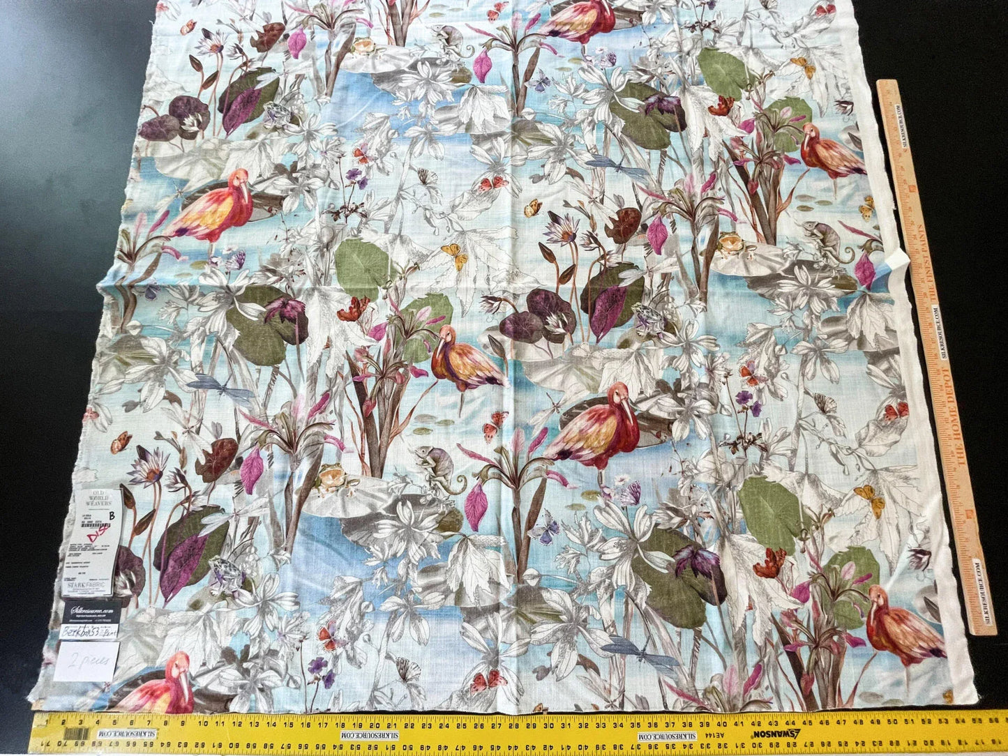 3 Scalamandre La Gola Delta Wild Water Bird Flamingo Florida Marsh Linen print- 1.25 Yard