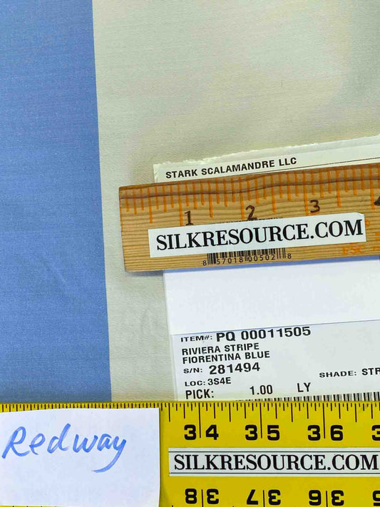 Scalamandre Riviera Stripe Fiorentina Blue Beige / Natural White Silk and Wool MSRP USD364/Y