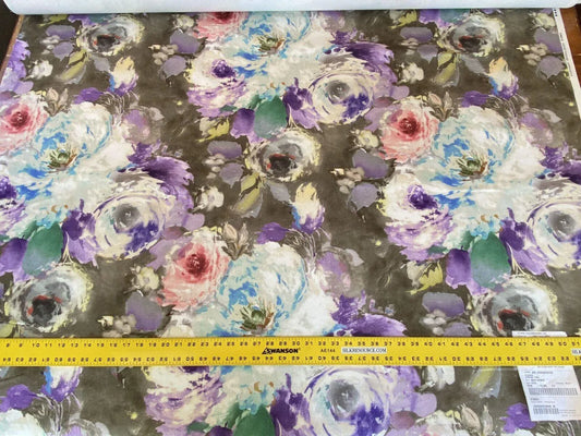Scalamandre Floren Spring Time Cotton Wild Flower Print Monet Impressionist - Gray - By The Yard