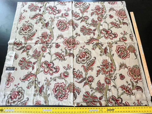 Scalamandre Padma Linen Crimson Floral Tree Print Italy - 1.2y
