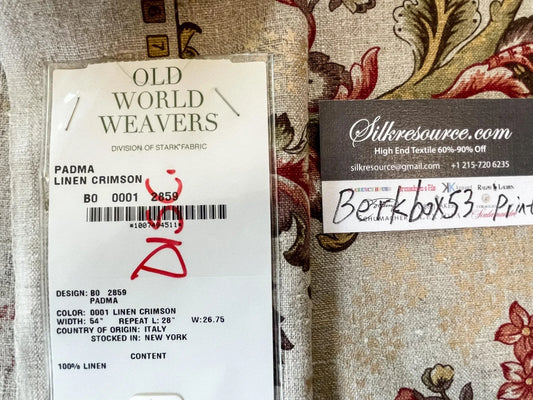 Scalamandre Padma Linen Crimson Floral Tree Print Italy - 1.2y