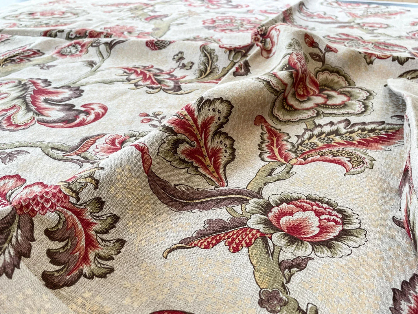 Scalamandre Padma Linen Crimson Floral Tree Print Italy - 1.2y